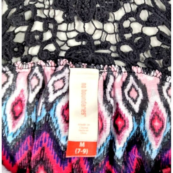 Striped Tank Top with Lace Design Racer Back Black Red Size Junior M 7-9 JH1185 - Picture 4 of 4